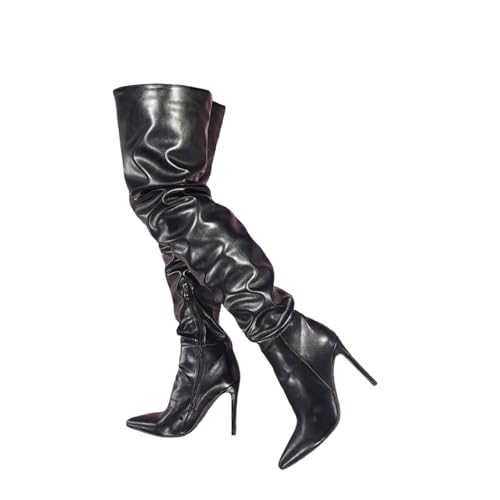 Overknee-Stiefel für Damen. Spitz zulaufende Stiletto-Stiefel mit weitem Schaft und Oberschenkel. Modische Lange Stiefel für Herbst und Winter. Stripper-High-Heels,Schwarz,47 EU