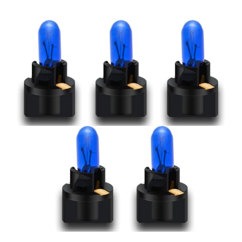 SOFOC T5 (Sockel-Mit-Nut) Halogen-Mini-Glühlampen für Armaturenbrettanzeigeleuchten und Kennzeichenleuchten 12V 1,2W Blau 5 Stück