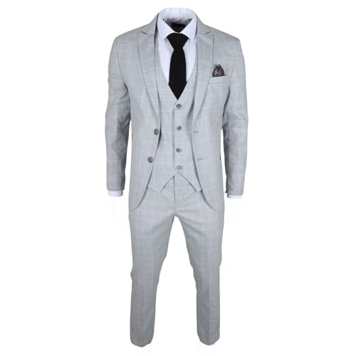 TruClothing.com Herrenanzug Grau Karo Tailored Fit 3 Teilig Formelles Kleid - grau 54