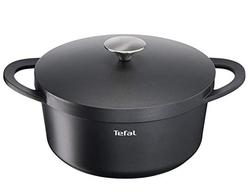 TEFAL TRATTORIA E21846 Schmortopf 24 cm | Aluguss | Gussdeckel | Antihaft-Beschichtung | gute Wärmespeicherung | Schmorgerichte | Silikon Griffschutz | Bratentopf | induktionsgeeignet, Schwarz