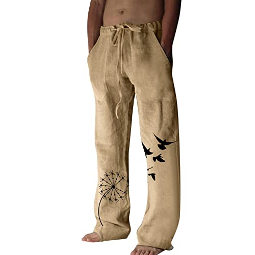 QWUVEDS Schnell trocknende Stretchhose für Herren, eiskalt, atmungsaktiv, Jogger, Kordelzug, Jogginghose mit Taschen Streetwear Hosen (240329D-Khaki, M)