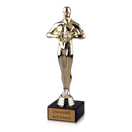 Pokal-Fabrik - Goldener Pokal 15,5 cm aus hochwertigem Kunststoff mit Wunsch-Gravur - Geschenk-Trophäe Siegerfigur Viktor mit Marmorsockel - Personalisiertes Geschenk als Zeichen der Wertschätzung