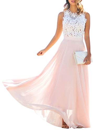 Minetom Spitze Ärmellos Abendkleid Partei Festliche Maxikleid Brautjungfernkleid B Rosa 38