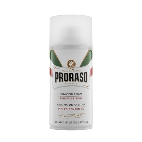 Proraso Shaving Foam Sensitive, 300 ml, Rasierschaum für Männer mit Hafer und Grüntee-Extrakten beruhigt und beugt Irritationen vor, Made in Italy, Weiß Vanille