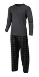 HEYO Schlafanzug Herren Lang Pyjama Baumwolle Zweiteiliges Set Langarm Shirt Lange Karierte Pyjamahose (DE/NL/SE/PL, Alphanumerisch, L, Regular, Regular, Standard, Dark Grey)