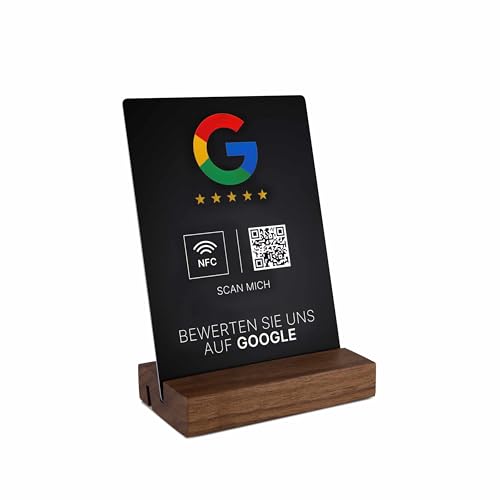 Google Bewertung NFC Schild, PVC, 105 x 148 mm, fertig eingerichtet, mit NFC und QR-Code für einfache Kundenbewertungen, Google Bewertungskarte (Schwarz)
