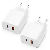 USB C Ladegerät mit USB Adapter [ 2 in 1 ] 2er Pack Ladeadapter für iPhone/iPad/Kopfhörer/Handy Netzteil Mehrfach Ladestecker PD 3.0 Schnellladegerät Steckdose usbc Stecker Charger,Ohne Ladekabel
