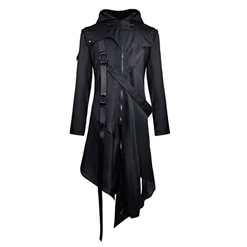 Herren Mittelalterliche Vintage Lederkleidung, langer Lederjackenmantel Ledermantel Herren Lang Schwarz Mittelalter Mantel Steampunk Gothic Jacke Vintage Viktorianischen Cosplay Trenchcoat