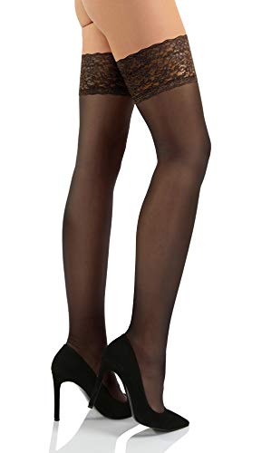 sesto senso Damen Halterlose Strümpfe 15 DEN Feinstrümpfe mit Spitze Schwarz 3/4 M/L Black