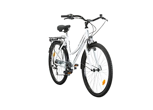 Multibrand Distribution Probike 26 Zoll City Fahrrad Urban Cityräd 6-Gang Damen, Herren, Mädchen, geeignet ab 155 cm - 175 cm (Weißer Glanz)