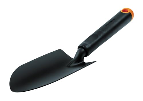 Fiskars Blumenkelle, Für harte Böden, Länge 30 cm, Langlebiger Stahlkopf/Kunststoff Griff, Schwarz/Orange, Ergo, 1027017