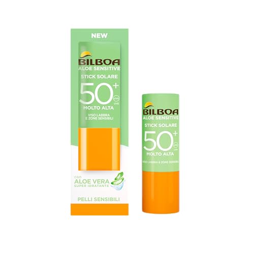 Bilboa Solar Stick LSF 50+ mit Aloe Vera - Ideal für empfindliche Stellen wie Lippen, Tattoos, Narben und Narben - Die schnell einziehende Formel fettet nicht und hinterlässt keine Spuren - 12 ml