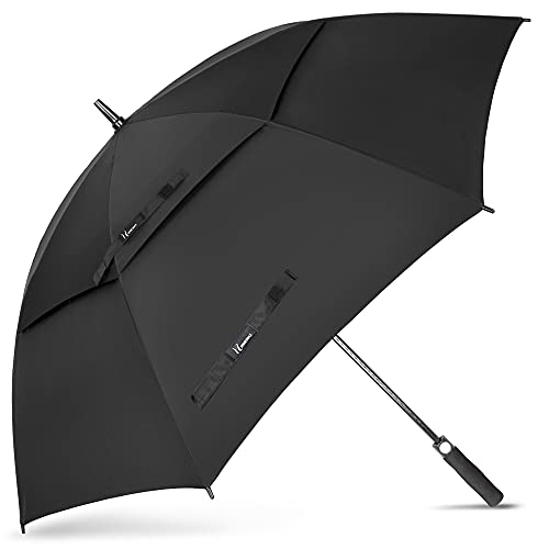 NINEMAX Regenschirm Groß Sturmfest,Golf Stockschirm L Automatik Auf,54 Inch Regenschirm für Herren Damen,Doppelt üBerdachung BelüFtet(Schwarz)