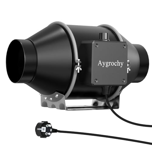Aygrochy 100mm Regelbar Rohrventilator 363 m³/h, EC motor Abluftventilator für Badezimmer, Kühlung, Booster, Wachstumszelte, Hydrokulturen, Heimgebrauch, Belüftung und Abluftgebläse.