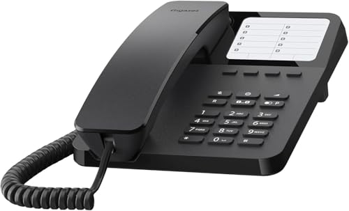 Gigaset DESK 400 - Schnurgebundenes Telefon mit elastischem Kabel - Platz für 10 Kurzwahleinträge - Wahlwiederholung - MFV- oder Impulswahl einstellbar, schwarz [Deutsche Version]