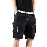 SRZYMJ Herren Kurze Hose Baumwolle Cargo Vans Shorts Sommerhose Lang Weiss Radlerhose Summer Pants Men Herren Radhose Lang Jogginghose Gefüttert Schwarz Schlaghose 70Er Schwarz L