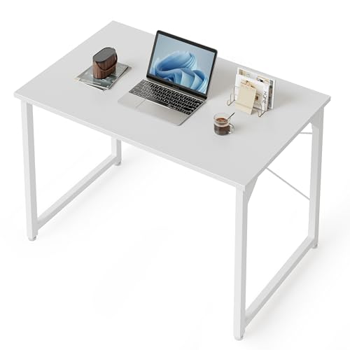 CubiCubi Schreibtisch, Kleiner Computertisch, 80 x 40 x 75 cm Bürotisch, für Arbeitszimmer, Schlafzimmer, Industrie-Design, Metallgestell, Weiß