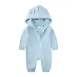 Alunsito Neugeborenes Baby Junge Mädchen Kleidung Säugling Hoodie Strampler Langarm Solid Farbe Ein Stück Jumpsuit Bodysuit Outfit 59 Blau 0-3 Monate