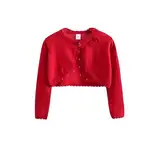 Proumhang Bolero Shrug Strickjacke für Mädchen Langärmelige Baumwollstrickpullover Ein-Knopf-Schal Jacke Sweatshirt Mäntel Chlidren Kleid Cover Up Für 3-10 Jahre Rot 140