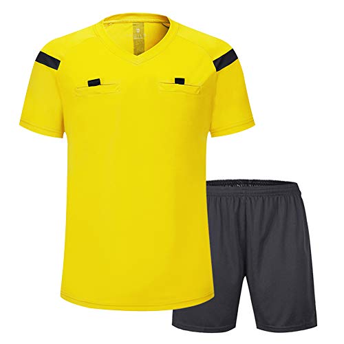 SHINESTONE Herren-Schiedsrichter-Trikot, für Fußball, Kurze Ärmel (Yellow, Small)