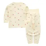 YANWANG 100% Baumwolle Baby Kinder Schlafanzüge Jungen Mädchen Pyjamas Set Langarm Nachtwäsche（Cherry，6-12 Monate）