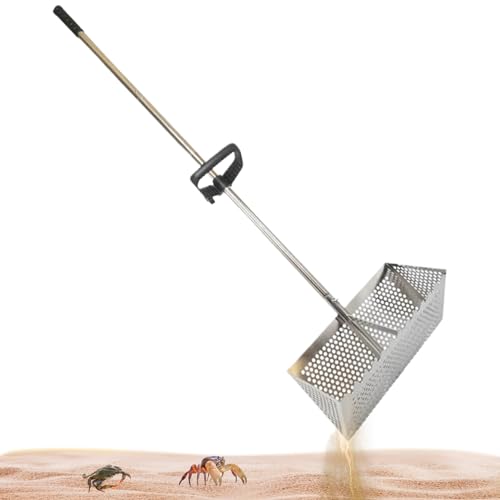 Sandsieb aus Edelstahl mit 40 cm Haifischzahn, breiter Korb, abnehmbarer langer Griff, Sandrechen für effiziente Strandreinigung