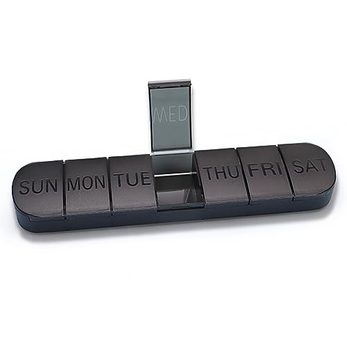 vgggrd Tablettenbox, 7 Tage Tabletten Wochenbox, Pillendose Medikamentenbox Tablettendose Pillenbox 7 Fächer Leicht Zu Öffnen, Bequem und bequem (Schwarz)