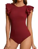 Tuopuda Shape Body Frauen Figurformender Unterhemd Damenbody Elegant Slimming Figurformender Sexy, Weinrot, L