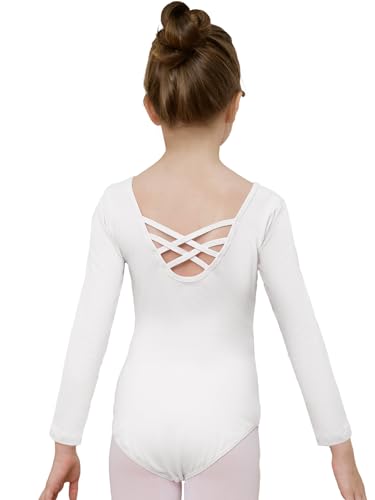 zffriction Ballettanzug Mädchen Ballettkleidung Langarm Kinder Ballett Trikot Turn-Leotards Gymnastik Turnanzug Trikot aus Baumwolle für Mädchen Damen (Weiß, 140)