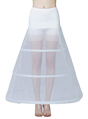 BEAUTELICATE Petticoat Unterröcke Reifrock Damen Rockabilly A Linie Lang für Hochzeit Brautkleid Abendlieid Weiß (Weiß - 3 Reifen,42-44)