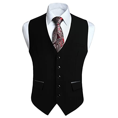 HISDERN Weste Anzug Schwarz Herren Klassische Hochzeit Business Anzugweste Casual Mode Party Westen Formal Smoking Anzugweste mit Taschen XXXXL