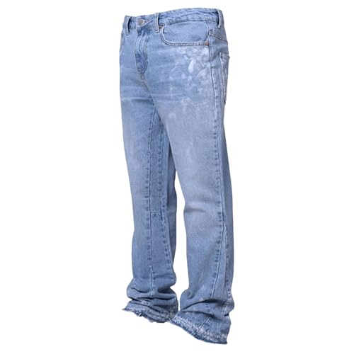 Asija Warehouse Deals Angebote Flared Jeans Herren Y2K Streetwear Baggy Jeans mit Tintenspritzer-Design und Taschen Bootcut Denim Freizeithose im Hip Hop Cowboy Style Patchwork Design Farbspritzern