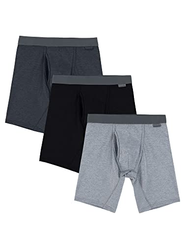 Fruit of the Loom Herren Handgefertigter Komfort-Stretch-Boxershorts Retroshorts, Langes Bein – Schwarz/Grau, XX-Large