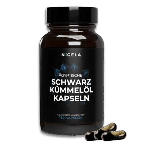 Nigela Schwarzkümmelöl Kapseln kaltgepresst - Ägyptisches Schwarzkümmelöl ungefiltert - Hochwertige Schwarzkümmel Öl Kapseln aus Deutschland - 180 Stück