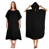 KUOGAS Badeponcho Damen& Herren,Poncho Handtuch, Mikrofaser-Surf Poncho, Badeponcho Handtuch, aus Mikrofaser auch als Umkleidehilfe Strand (Schwarz,L)