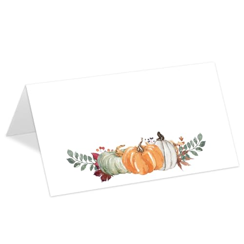 Whaline 100 Stück Herbst-Tischkarten, 5,1 x 8,9 cm, Herbst-Kürbis-Zeltkarten, Sitzkarten für Thanksgiving, Hochzeit, Geburtstag, Party, Tischdekoration