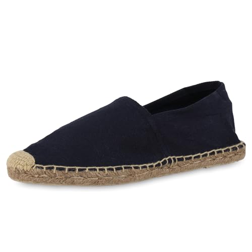 VAN HILL Herren Espadrilles Flach Bast Trendy Schuhe 214384 Dunkelblau 43