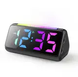 Netzu Wecker Digital, Digitaler Wecker Kinder mit Licht, Bunter LED Anzeige, 0-100% Helligkeitsdimmer, 2 Alarme, Snooze, 3 Wecklautstärke, USB Ladeanschluss, Kinderwecker für Schlafzimmer