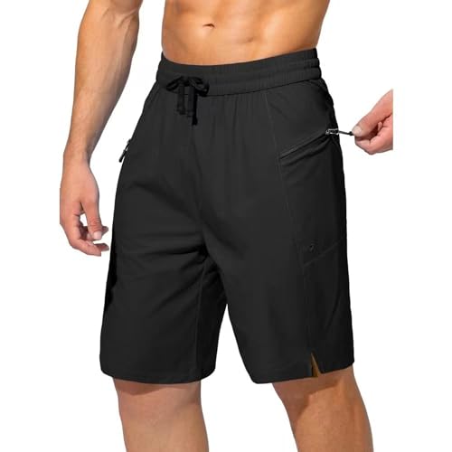 Tansozer Badehose Herren Schnelltrocknend Badeshorts Boardshorts Wasserabweisend Schwimmhose Herren mit Reißverschlusstasche und Verstellbarem Tunnelzug Schwarz XL