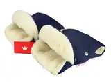 BABYLUX MUFF Handmuff PLÜSCH/WOLLE Handwärmer für Kinderwagen Buggy Handschuh 2 Stück (13. Marine Blau + Lammwolle)