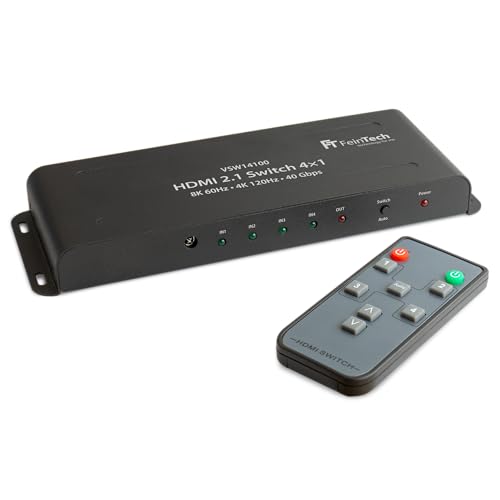 FeinTech VSW14100 HDMI 2.1 Switch 4K 120Hz Ultra-HD 4x1 Umschalter automatisch 8K 4 in 1 Out für Xbox PS5 TV Monitor HDR VRR 40Gbps