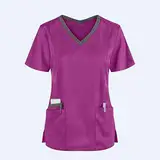 Frauenpflege Arbeiter Bluse Tops Kurzarm V-Ausschnitt T-Shirt mit Tasche Gesundheitspflege Uniform Schutzkleidung Halten Sie sich sicher