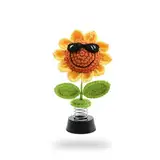 HSUYUN Auto Innenraum Deko, Shake Wackelkopf Figur Auto, Häkel-Sonnenblumen-Armaturenbrett-Dekorationen, Sonnenbrille Sonnenblume Deko Büro,für Dekoration, Verschenken