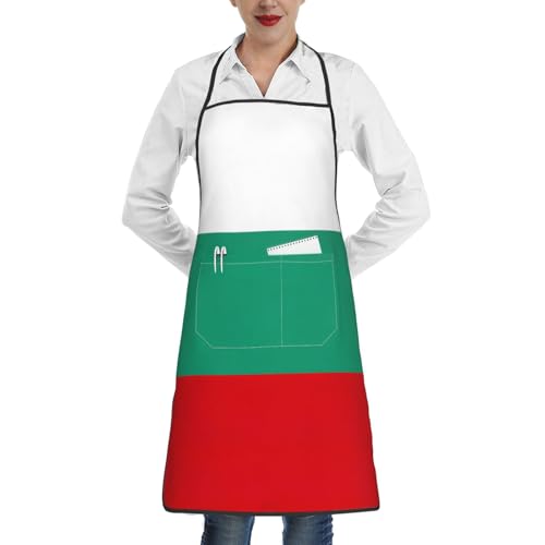 YaWea Küchenschürzen mit bulgarischer Flagge, Schürze für Restaurant, mit Tasche, Kochschürzen zum Kochen, Backen, Weiß, Einheitsgröße, Weiß, Einheitsgröße