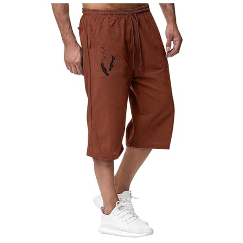 3/4 Hose Herren Sport Joggen im Frühling Sommer Entspannen Erholen im Strandurlaub Nine Point Jogginghose Herren Hosen Modisches Regular (Orange, L)