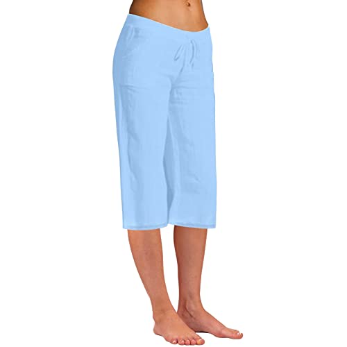 Damenmode, einfarbig, Baumwolle, elastisch, lange Hose, Strand, Freizeit, bauchfreie Länge, bedruckt, Übergröße, hellblau, XXL