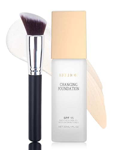 Erinde Foundation Color Changing, Farbwechselnde Foundation für Reife Haut, Concealer Foundation Make-up, Feuchtigkeitsspendende Flüssige Gesichts Make-up, Cream Foundation 30ML & 1 Brush