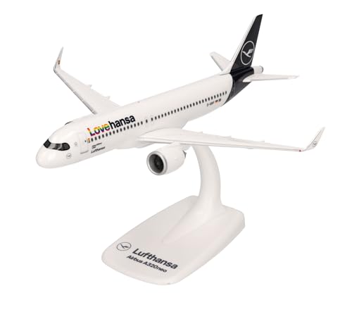 herpa Snap-Fit Modellflugzeug Lufthansa Airbus A320neo Lovehansa - D-AINY, Miniatur im Maßstab 1:200, Sammlerstück, Modell mit Standfuß, Kunststoff, Weiß