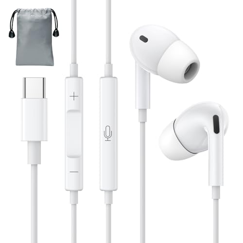 USB C Kopfhörer,Type C In Ear Kopfhörer mit Kabel, HiFi Stereo Ohrhörer mit Mikrofon und Lautstärkeregler,Ohrstöpsel für iPhones 15/Samsung Galaxy S23/S22/15 Plus/Google Pixel/Huawei/One Plus/Xiaomi