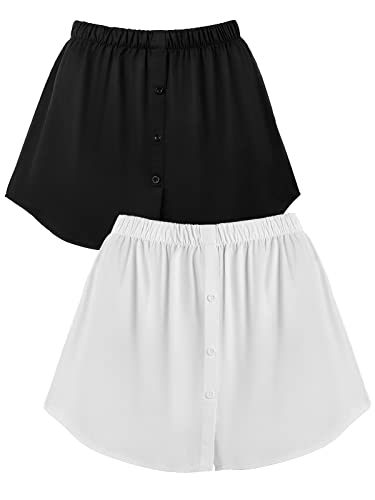 Monbessi HemdverläNgerung Damen Blusenrock VerläNgerung mit KnöPfen Unterrock Damen Unterzieh Blusenrock(M, Schwarz+Weiß)